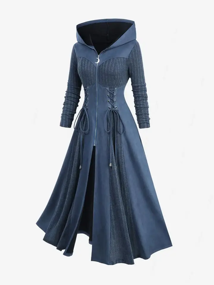 ROSEGAL Plus Size Hooded Coats Women's Autumn Winter Lace Up Grommets Zip Up Ribbed Textured Marled Patchwork Outwears Coat - AliExpress 200000345 ROSEGAL Plus Size Hooded Coats Women's Autumn Winter Lace Up Grommets Zip Up Ribbed Textured Marled Patchwork Outwears Coat - AliExpress 200000345