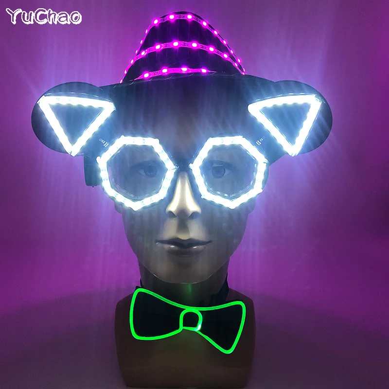 Led Light Cat Ear Glasses Concert CHRISTMA Fluorescent Party Fluorescent Light Bars Party Piñatas Toy Luminous Cosplay Cat Glass