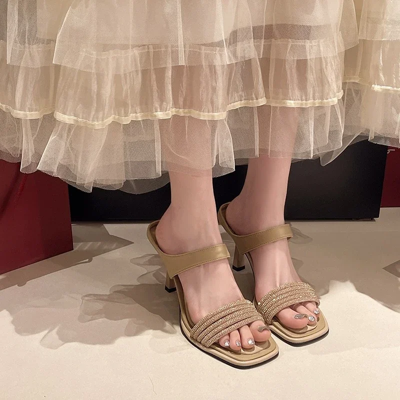 صيف جديد رئيس مربع مفتوح اصبع القدم مشرق رقيقة مع الانزلاق على المضادة للانزلاق مقاومة للاهتراء عالية الكعب خنجر النعال #3