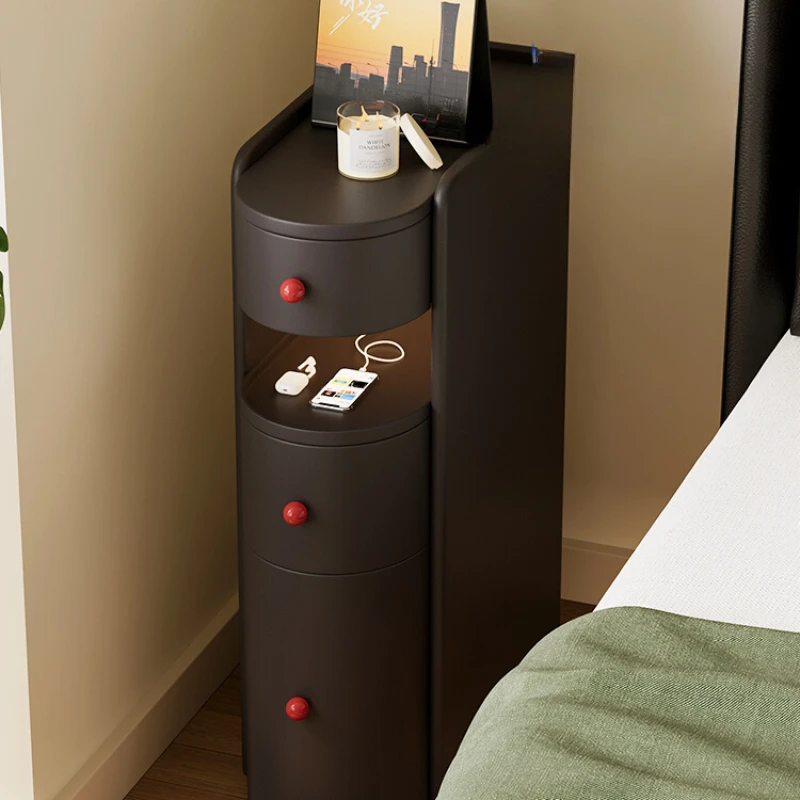 

Sandwich bedside table, high-end black light luxury, high-end feel, multifunctional charging with light