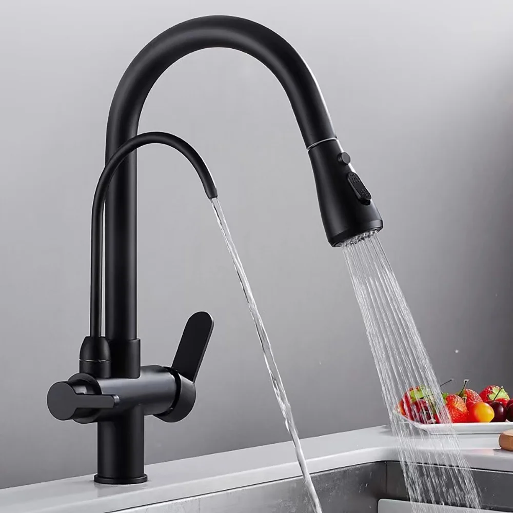 

Tianview copper hot and cold water faucet with water filter faucet can be rotated magnetic suction return pull kitchen faucet