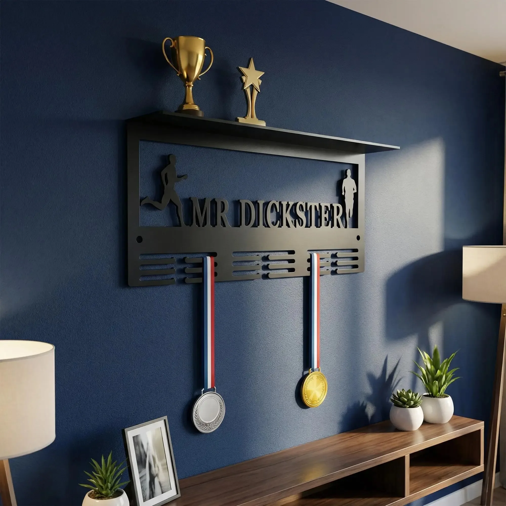CIFbuy Custom Running Medal Holder with Shelf, Personalized Name Medal Hanger, Gift for Runners (Only For Decoration)