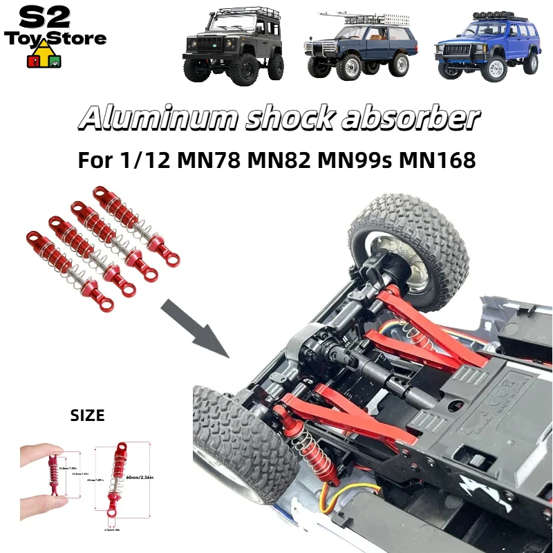 4Pcs Shock Absorbers Aluminum Alloy Upgrade Parts For MangNiu 1/12 Scale MN78 MN82 MN99s MN168 RC Remote Control Crawler Dampers
