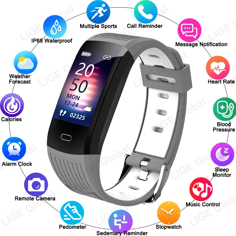 

LIGE Fitness Smart Wristband For Men Women Calories Health Tracker Hear Rate Blood Pressure Waterproof Sports Band Smartwatch