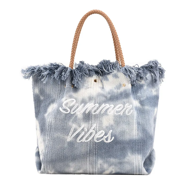 Handbag Woman Bag Design Tie Dye Color Travel Beach Tote Bag Tassel Letter Embroidery Fashion Large Capacity Shoulder Bags 2023