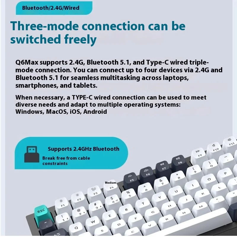 Keychron Q6MAX Mechanical Keyboard 108 Keys 2.4G Bluetooth 4000mAh RGB Side Engraved 6063 Aluminum Shell Gasket For Game Mac Win