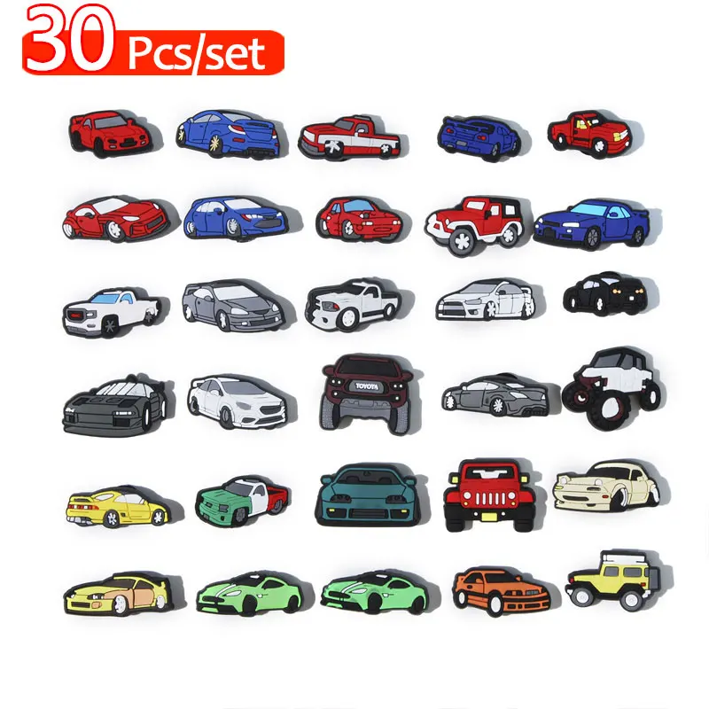 Breloques de chaussures de voiture de dessin animé, 30 pièces, pour sabots, décorations de chaussures en croco, mode, camions mignons et Cool, accessoires de breloques de chaussures