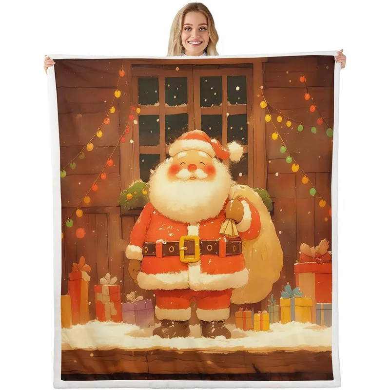 

Cute Santa Claus blanket, snowflake gift, printed flannel, New Year's throw blanket bed, sofa, home blanket decoration 60INX50IN