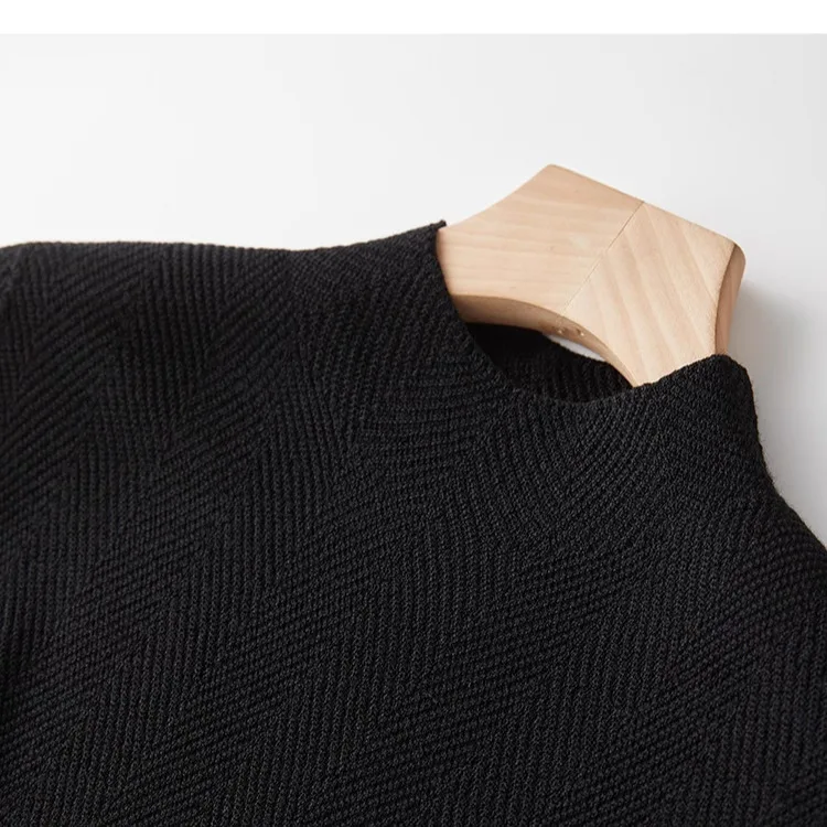 UMI MAO 100% Tops de lana texturizados en espiga medio cuello alto manga larga Jersey de punto suéter mujer Otoño Invierno nuevo
