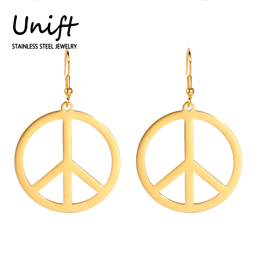 Unift Peace Sign Earrings Hoops Fashion Stainless Steel Drop Dangle Earrings World Peace Symbol Sport Jewelry Gift Wholesale