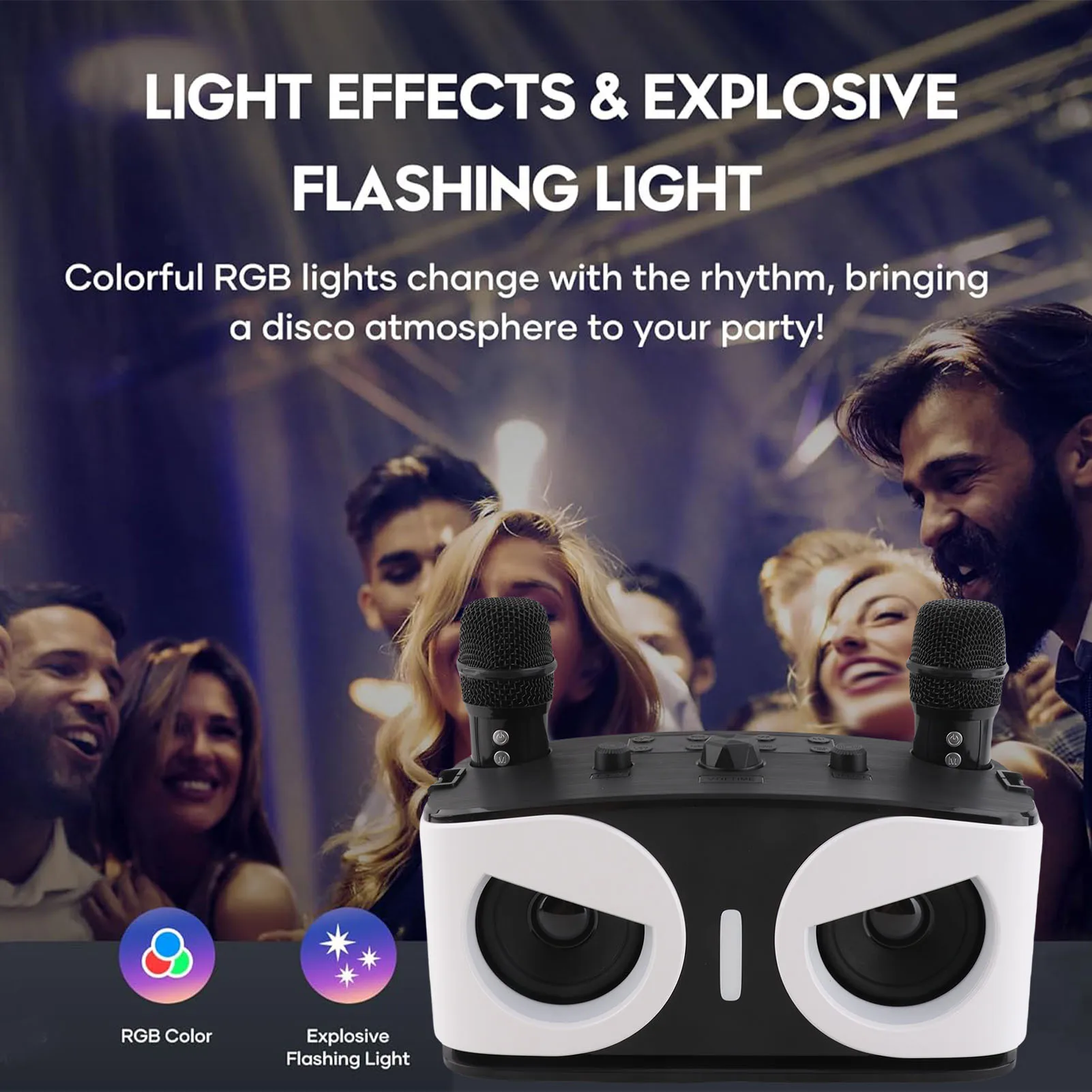 آلة كاريوكي مع 2 ميكروفونات لاسلكية ومكبر صوت KTV مع تأثيرات ضوئية RGB نظام كاريوكي محمول