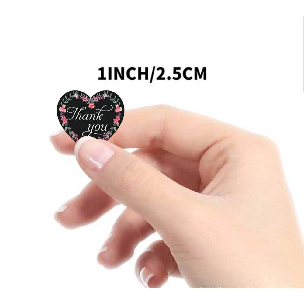 100-500pcs Heart Thank You Stickers Wedding Festival Party Favors Paper Decorative Sticker Envelope Package Seal Label Stickers