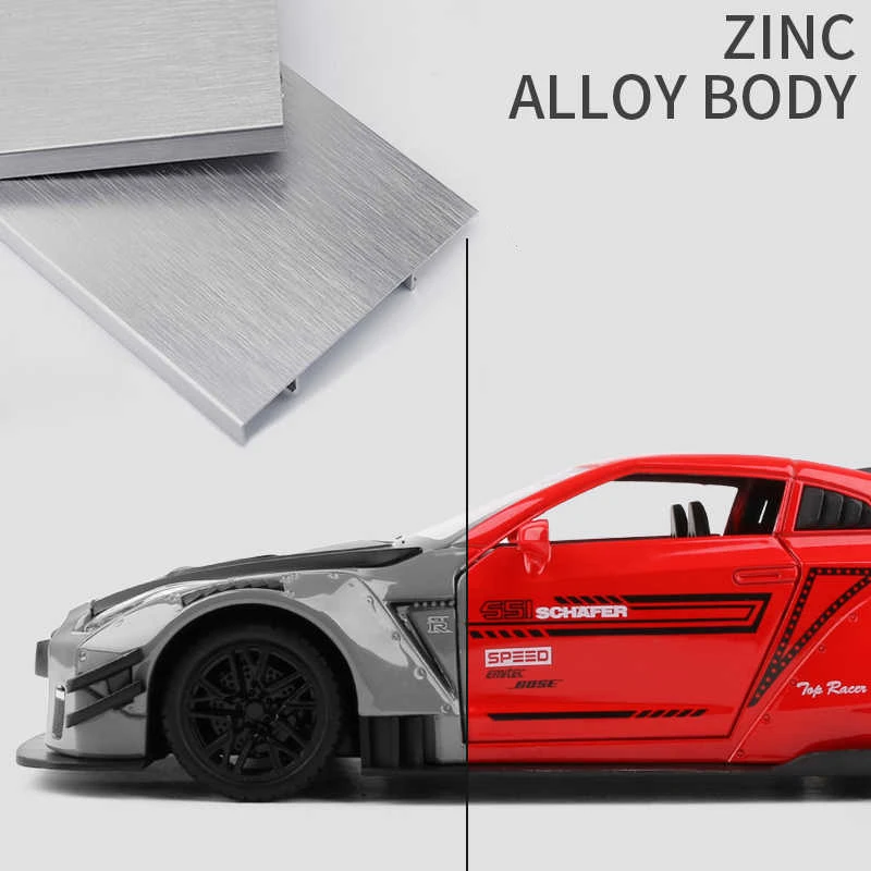 1:24 Skyline Ares Nissan GTR R34 R35 Alloy Sports Car Model Diecast Metal Racing Car Model Simulation Sound Light Kids Toys Gift