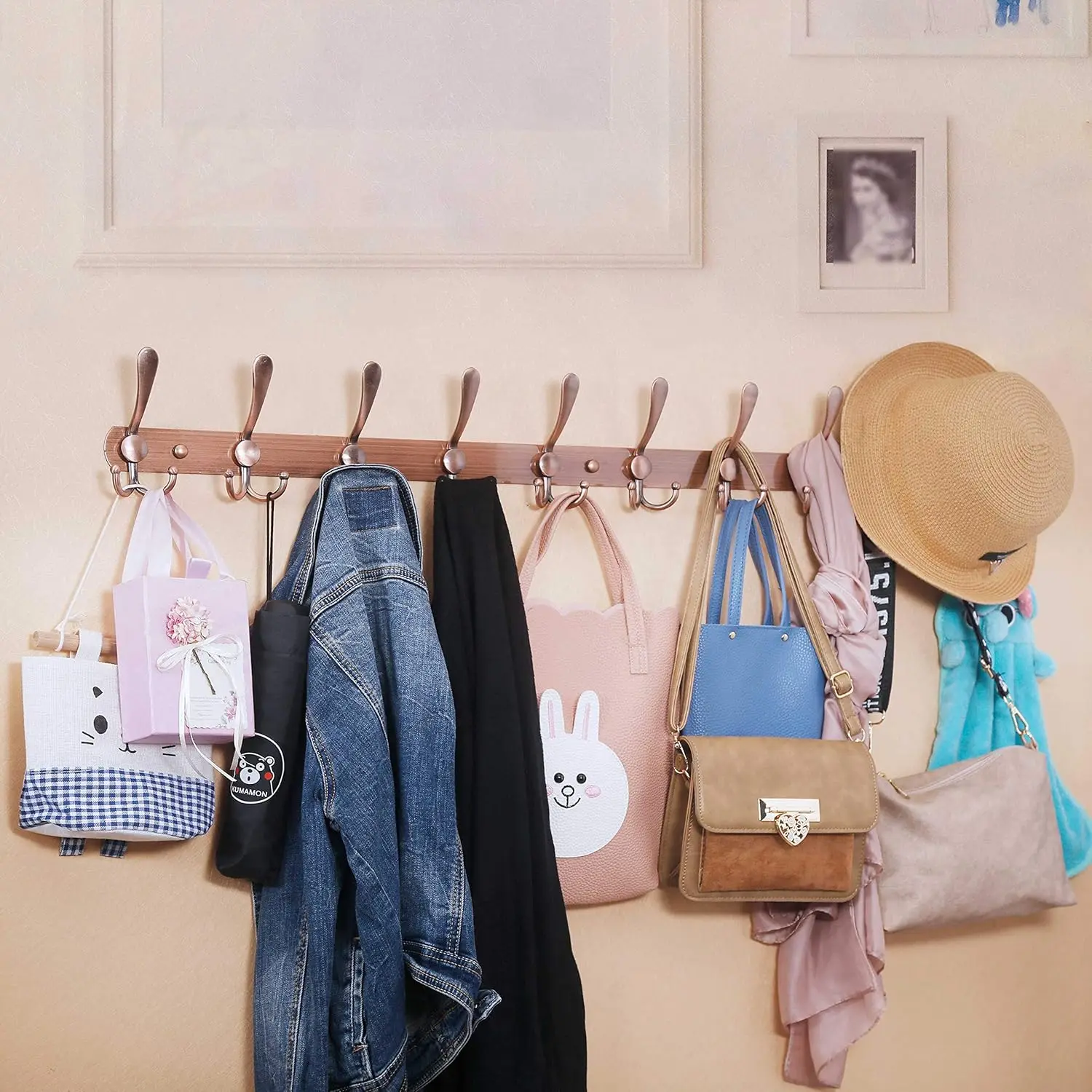 Cabideiro de Parede de 37,5 polegadas com 30 Ganchos, Trilho de Metal Preto para Casacos, Jaquetas e Chapéus