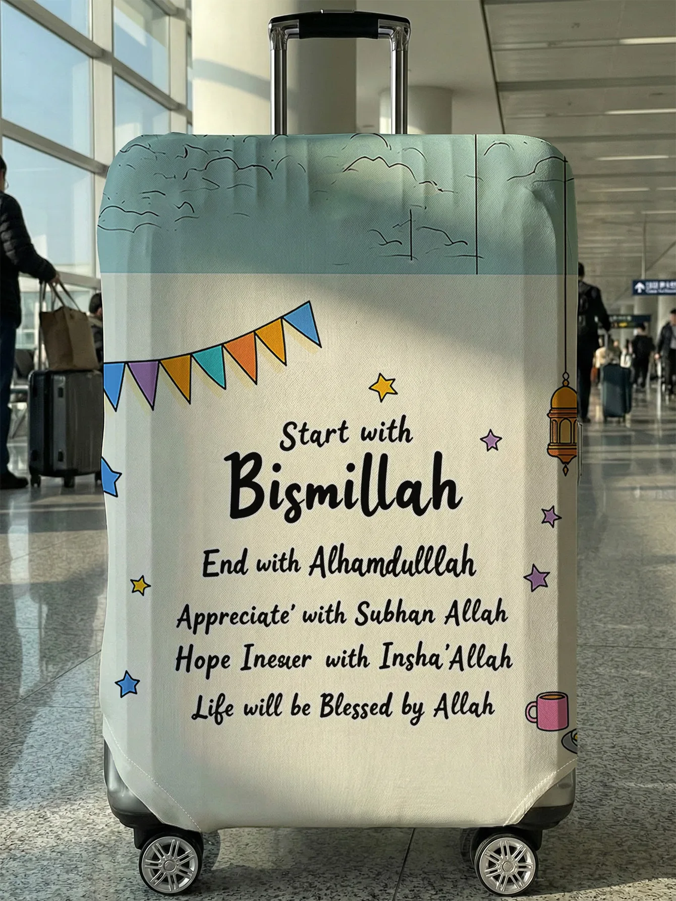 

Bismillah Start Islamic Zikr Luggage Cover, Suitable for 18-32 Inch Luggage Cover, Luggage Handle Glove, Travel Accessories
