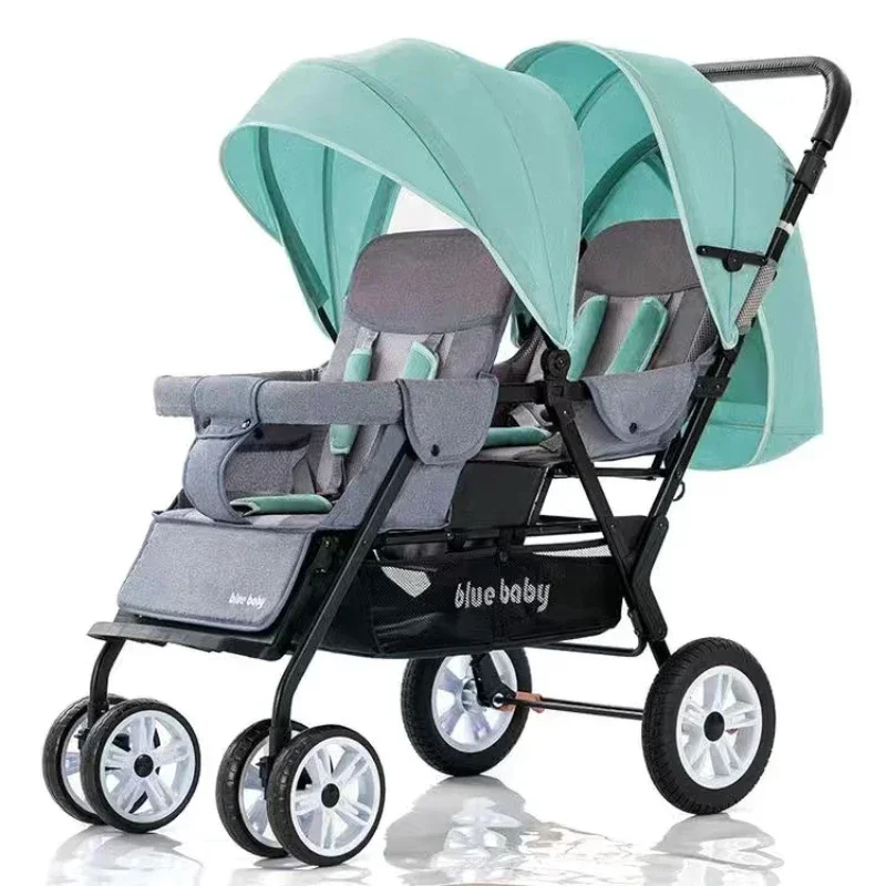 Twin Baby Stroller Lightweight Folding Cart High Landscape Suspension Baby Carriage adjustable Four Wheel Stroller