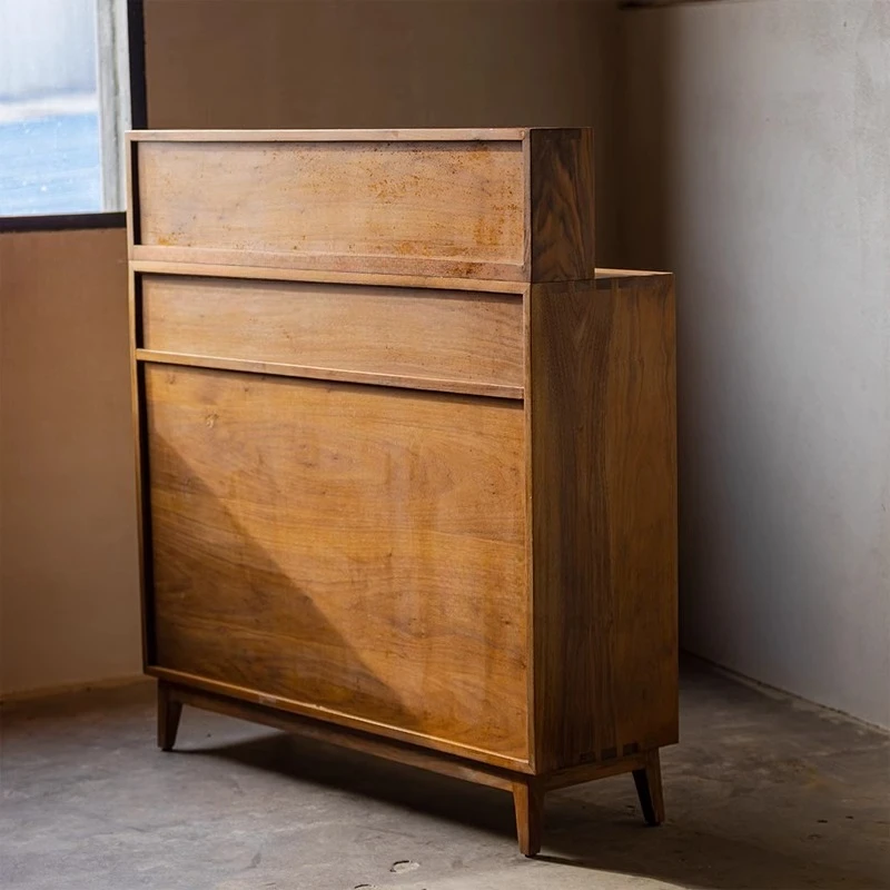 Pure solid wood dining side tea cabinet multi-functional creative edge modern simple storage drawer wine cabinet