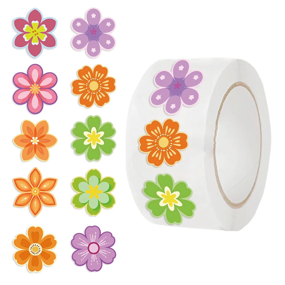 500PCS Cartoon Flowers Roll Stickers Colorful Flowers Shaped Graffiti Sticker DIY Scrapbooking Phone Luggage Skateboard Decals