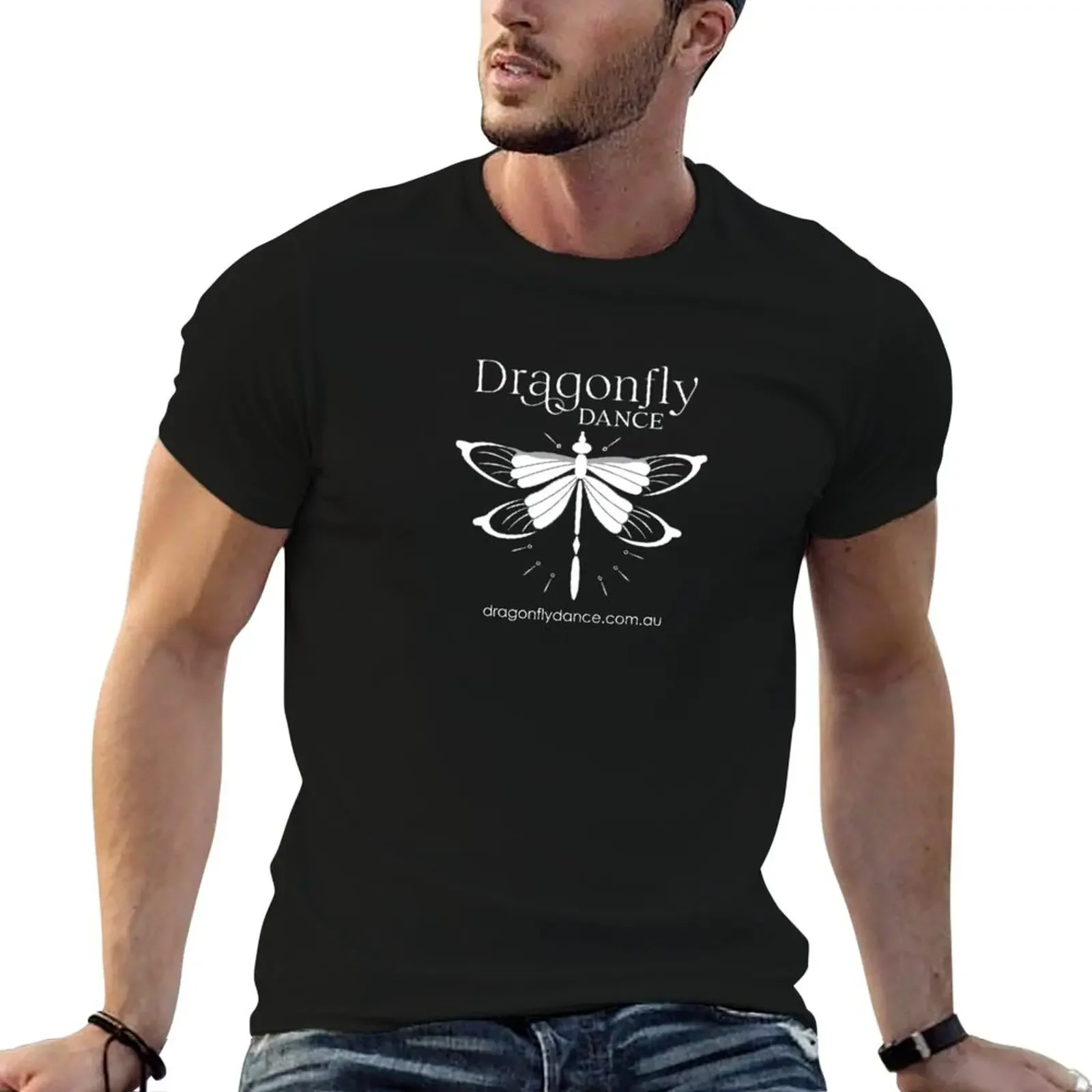 

Dragonfly Dance tshirt - large white logo & website T-Shirt oversized graphic tee blue archive men tshirt