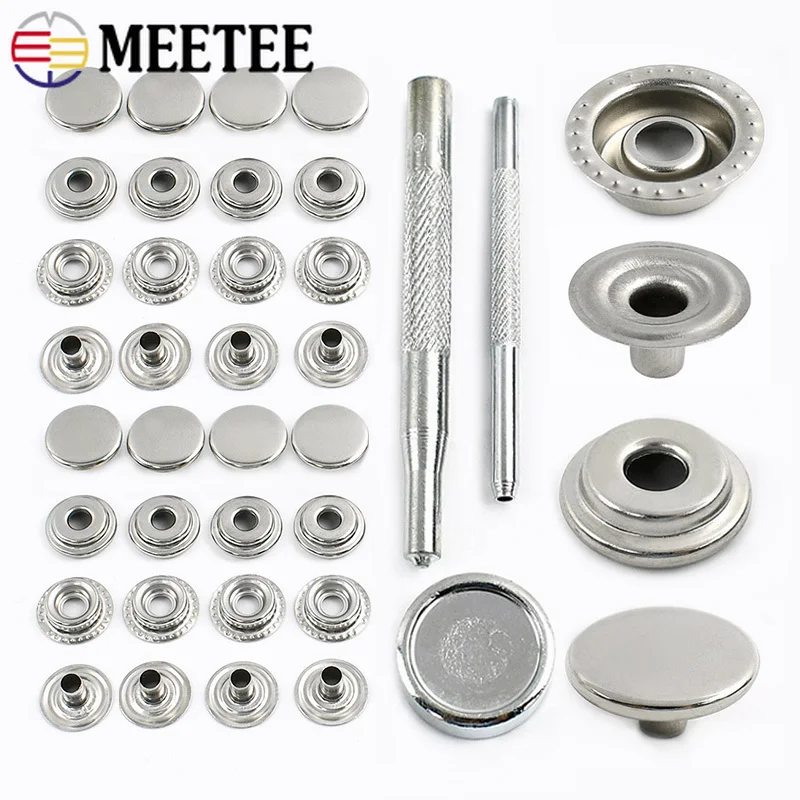 

200Pcs 15mm Silver Stainless Steel Fastener Press Stud Button Canvas Snap Buttons for Tent Boat Cover Bag Leather Craft Supplies