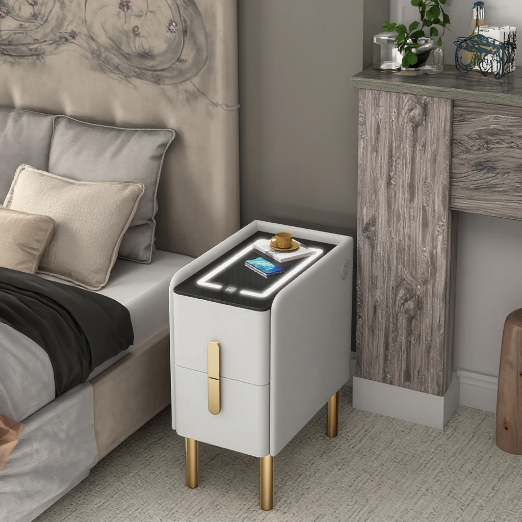 الحديثة 30 سنتيمتر منضدة ضيقة تخزين ذكي عالية الشعور ضوء فاخر بسيط جديد لوحة غرفة نوم خزانة بجانب السرير الميزات #6