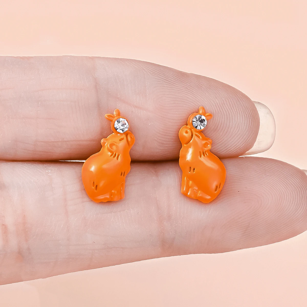 Catuni Small Capybara Orange Earrings Inlaid Zircon Cute Animal Jewelry Accessories Gifts for Woman Girl