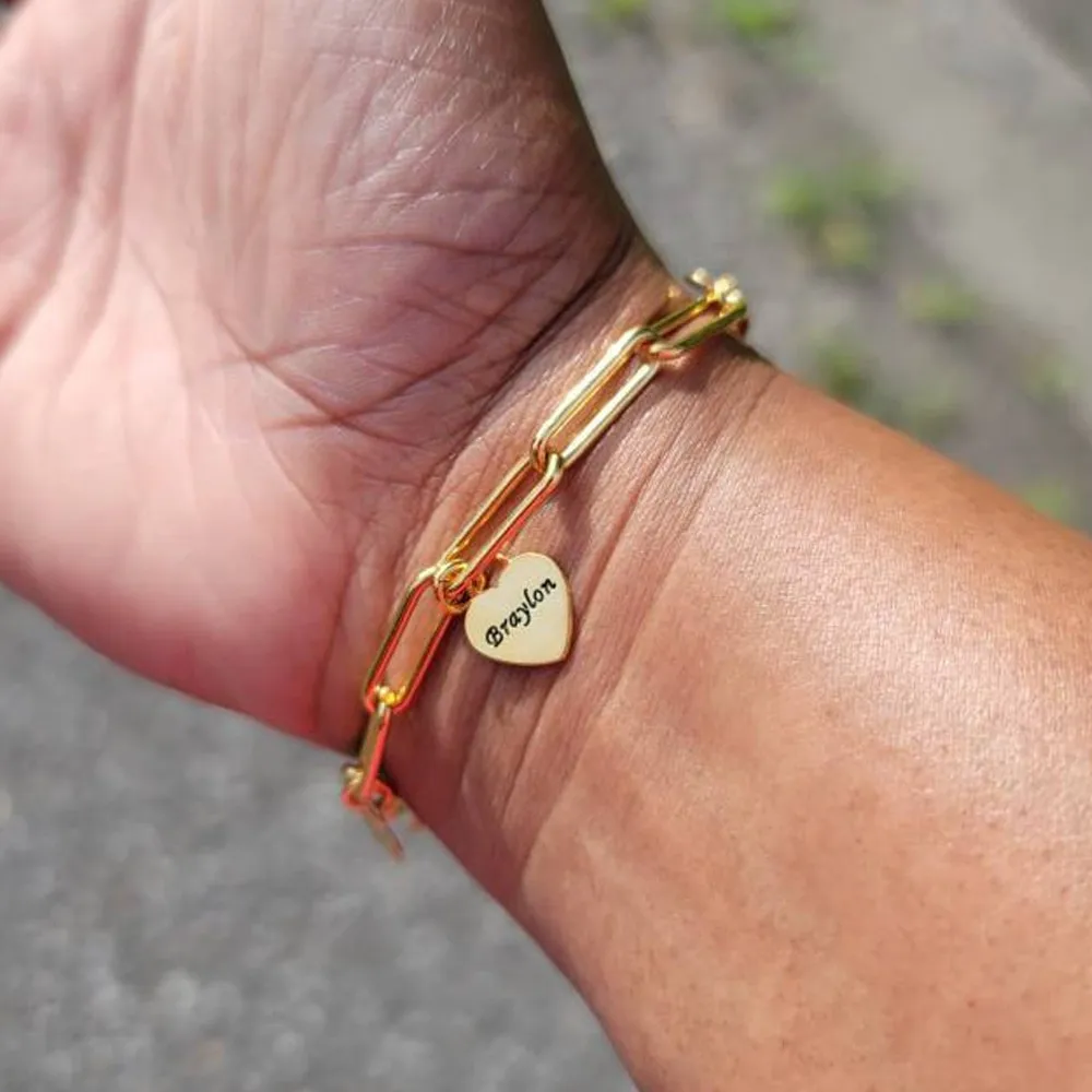 

Браслет-подвеска с несколькими сердечками на заказ, персонализированный детский браслет с именем, цепочка скрепки, ювелирные изделия в стиле бохо, подарок на день матери