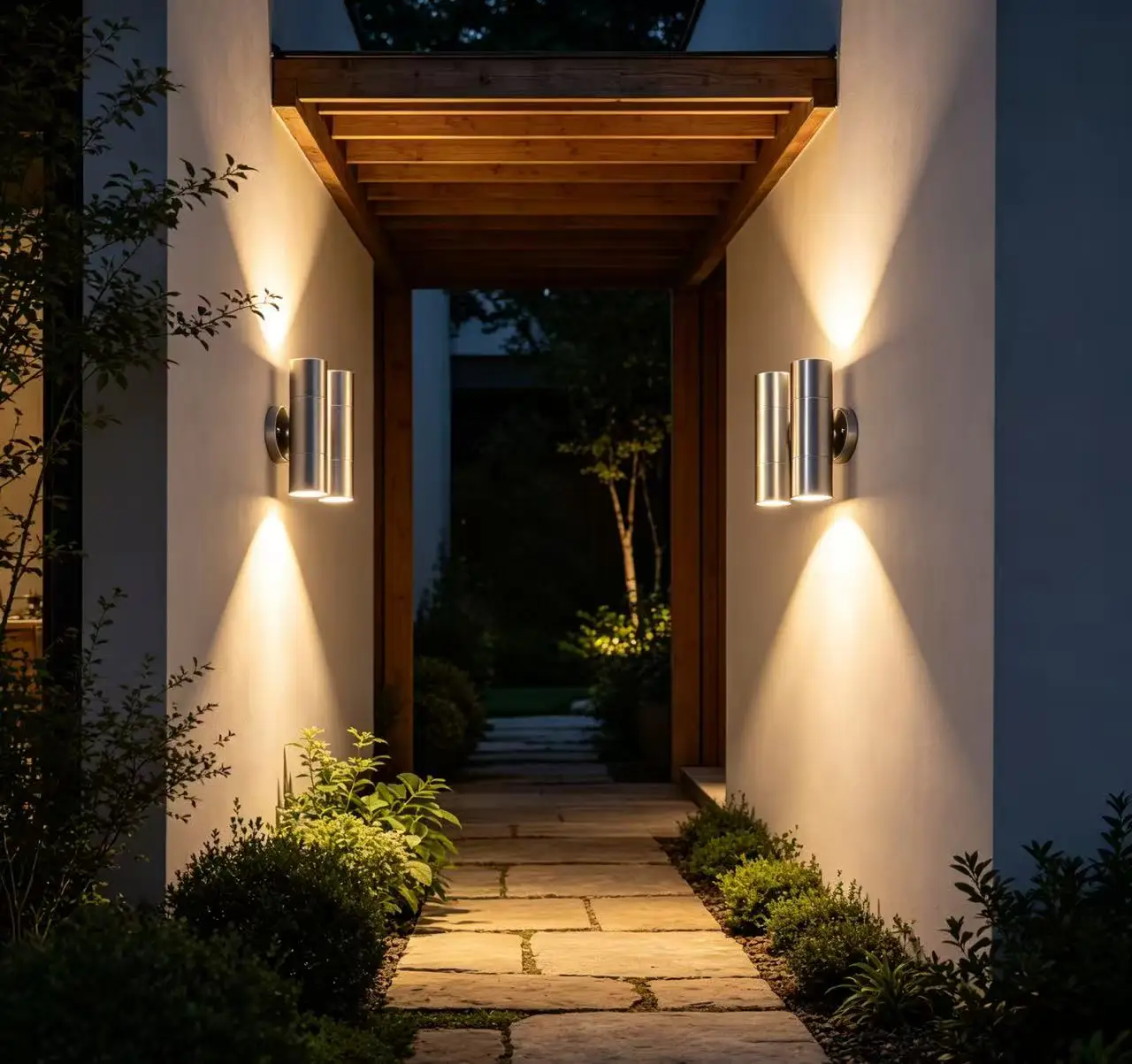 Up & Down Wall Sconce, Cylindrical Stainless Steel Waterproof Outdoor Wall Light, GU10 Bulb Holder for Villa Courtyard Gate