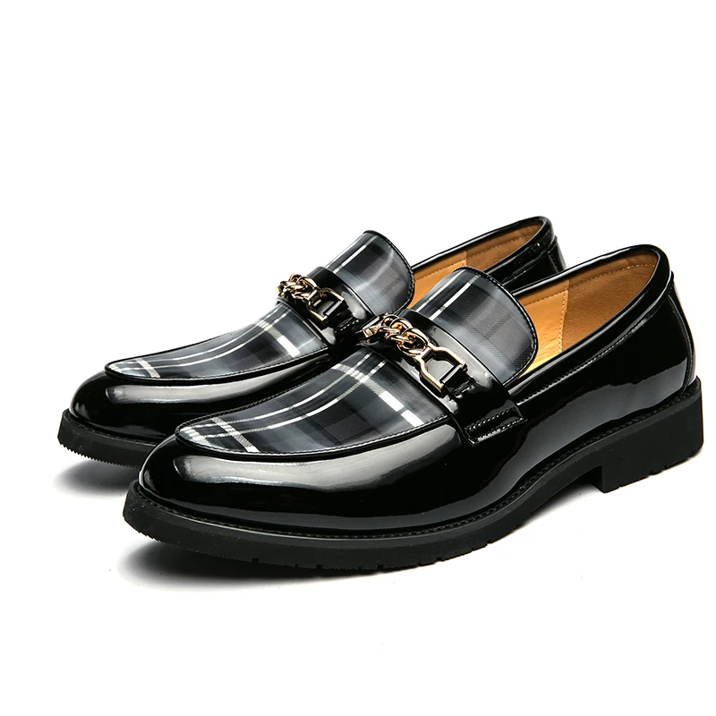 Spring Italian Luxury Leather Shoes for Men Chain Loafers Casual Men Shoes Slip-on British Style Striped Thick bottom Moccasins