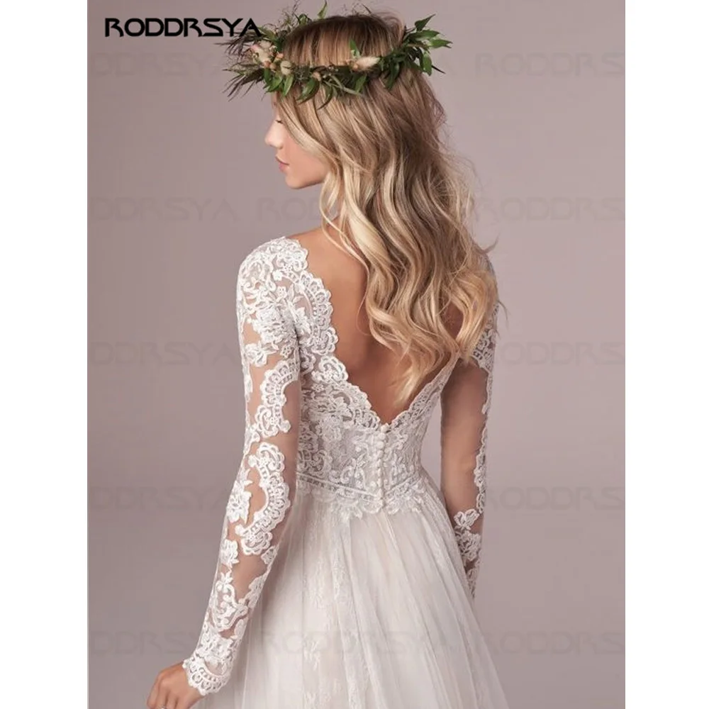 RODDRSYA A série de vestidos de casamento de mangas longas vestido de noiva de RODDRSYA A Line Mangas Compridas Vestidos De Casamento Renda Vestidos De Noiva 2022 Tulle Ivory Vestido De Novia Open Back свадебное платье