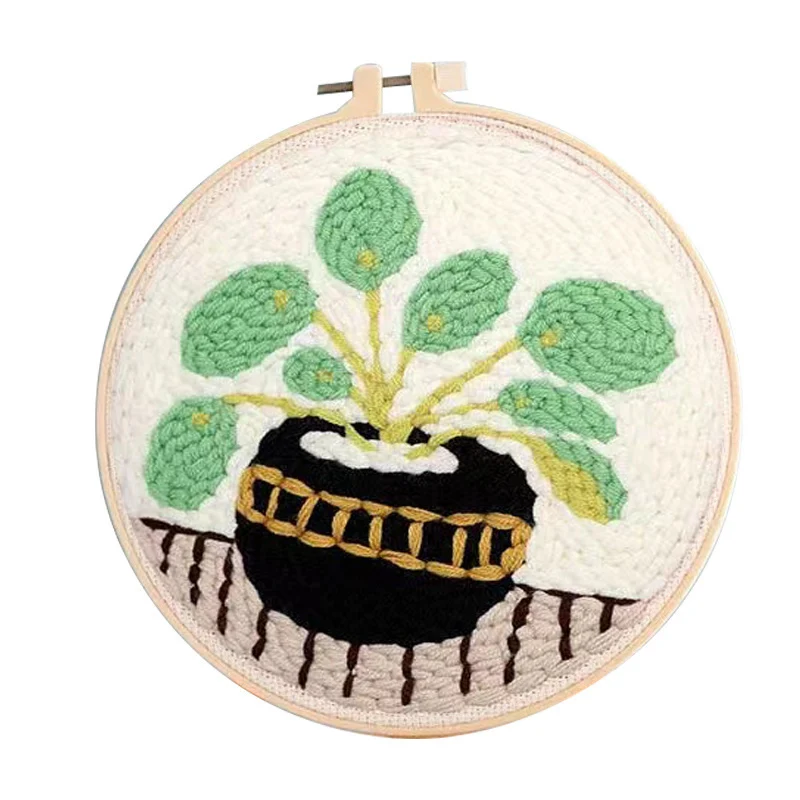 

Green Potted Plant Embroidery Poke Wool Yarn Kit Handmade Punch Needle Kit Artwork For Women Beginner Funny Easy DIY Activity