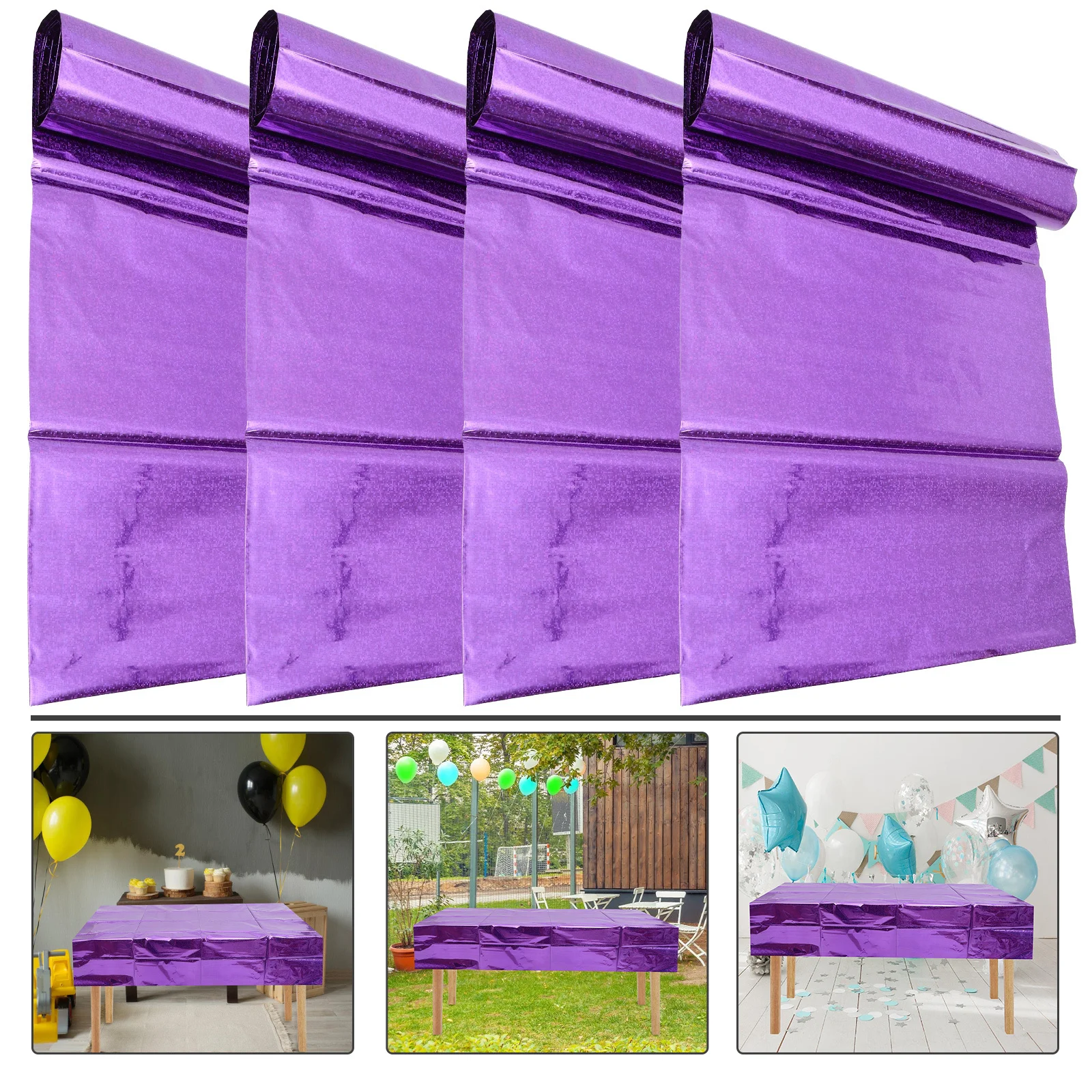 

4Pcs Shiny Tablecloth Pe Waterproof Decorative Table Cover Large Size Sparkle Design for Party Wedding Event Table Cloth Decor