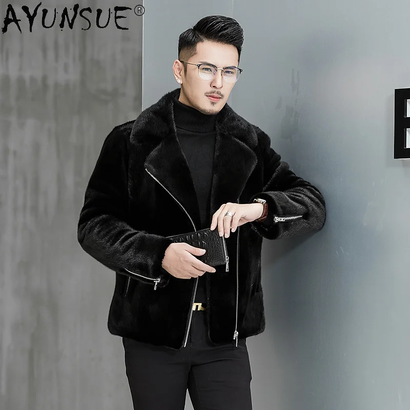 2024 Natural Mink Fur Coat Men Witner Jacket Real Coats Plus Size Motorcycle Chaqueta Hombre FC-8801 KJ5165