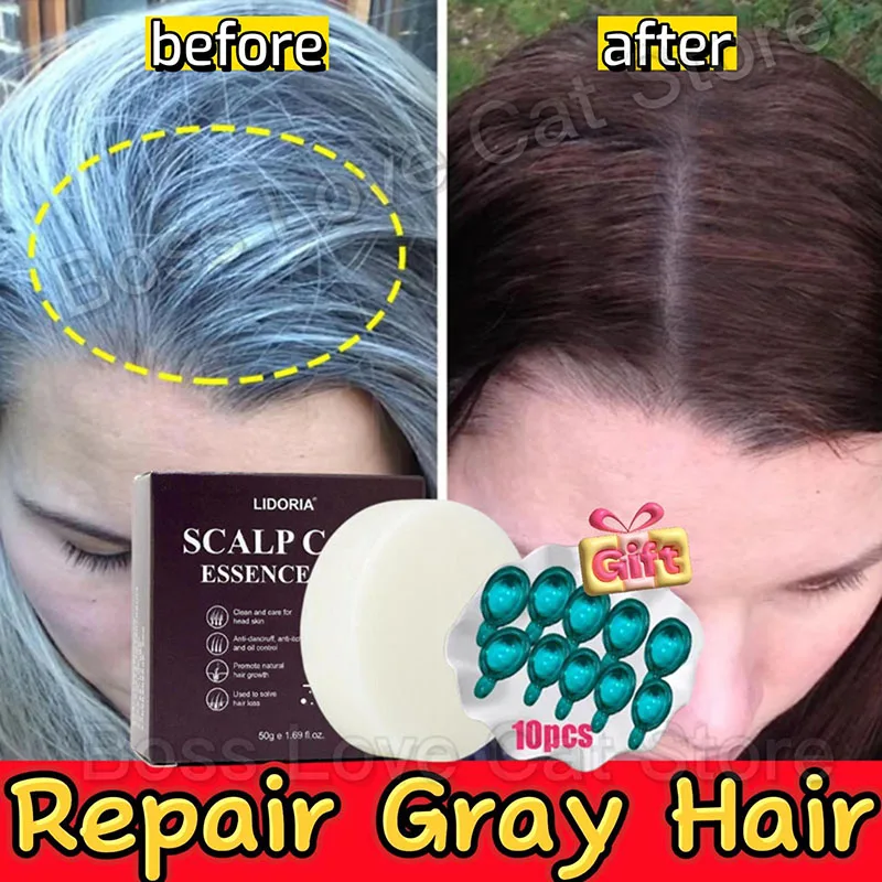 Gray White Hair Treatment Serum Soap Fast White To Black Repair Nourish Beard Hair Roots Shampoo Men Women Beauty Health Care