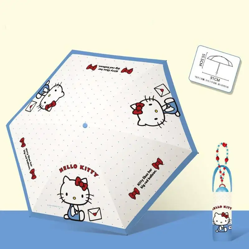 Sanrio Hello Kitty New Cartoon Vinyl Parasol Sunshade Dual Purpose Cute Uv Rays Windproof Bag Proof Girls Five Folding Umbrella