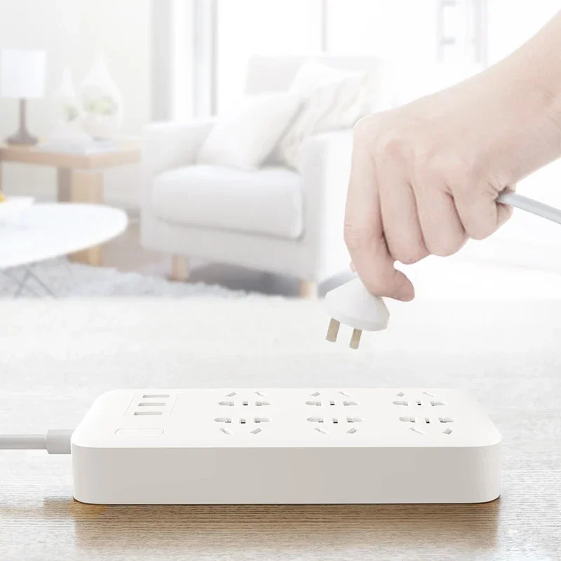 Original XiaoMi Power Strip Fast Charging 3 USB with 6 Port 1.8 M Hidden Warning Light Power Plug Power Strip Adapter