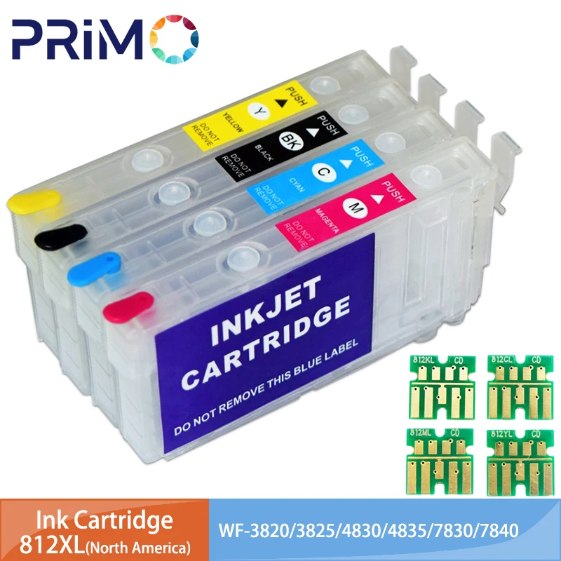 

812XL 812 XL T812XL North America Refillable Ink Cartridge with Chip for Epson WF-3820 WF-3825 WF-4830 WF-4835 F-7830 WF-7840