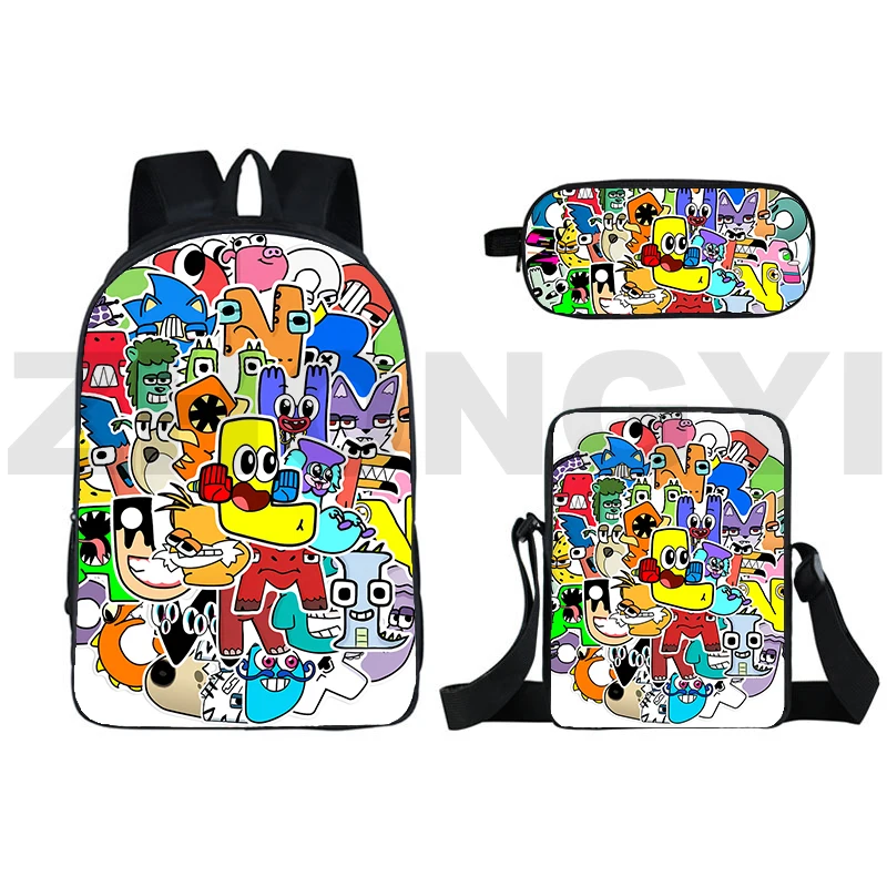 Creative Letter Alphabet Lore Game 3D Backpacks for Teenager Students Harajuku Japanese Bag 3 Pcs/Set Waterproof Camping Daypack