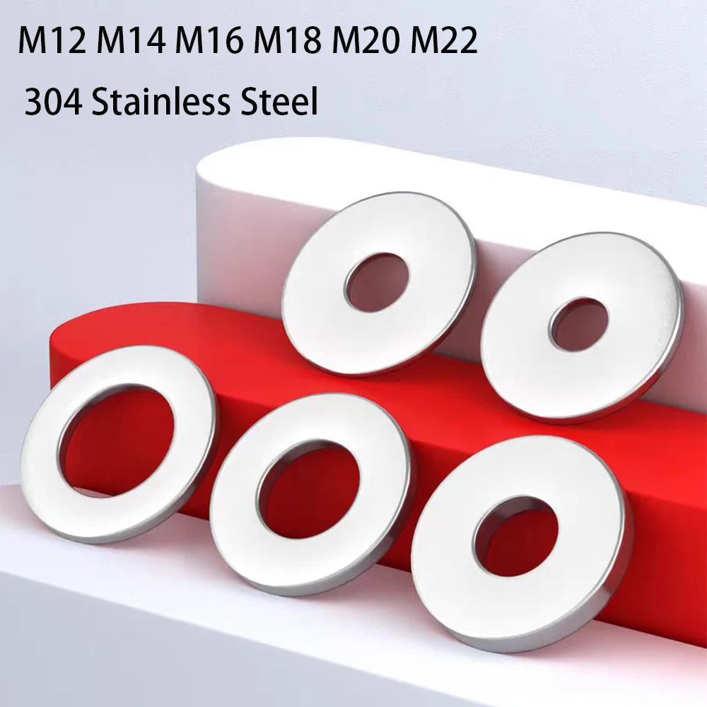 M12 M14 M16 M18 M20 M22 Sealing Flat Washer 304 Stainless Steel Large Size Over Wider Flat Washer Gasket OD 16/18/20/24/30-60mm