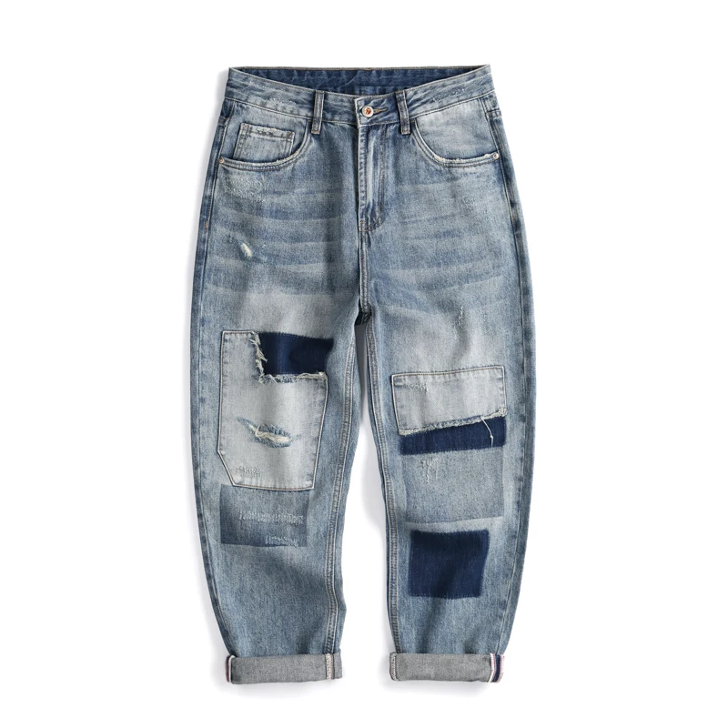 جينز ممزق هيب هوب أمريكي عتيق للرجال للفصول الأربعة Y2k ملابس الشارع الشهير جينز فضفاض مستقيم التصحيح تسع نقاط بانت جينز للشباب #1