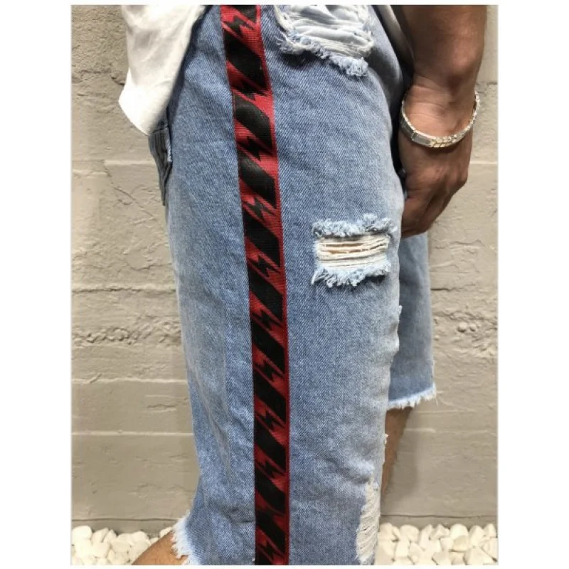 نمط جديد ممزق الرجال منتصف طول السراويل المحطة الأوروبية الشريط الرجال منتصف طول السراويل #4