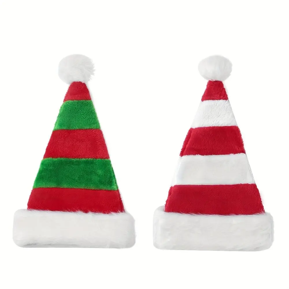 Party Supplies Plush Striped Splicing Christmas Hat Thicken Fluffy Santa Hat Funny Soft Warm Winter Cap Gift