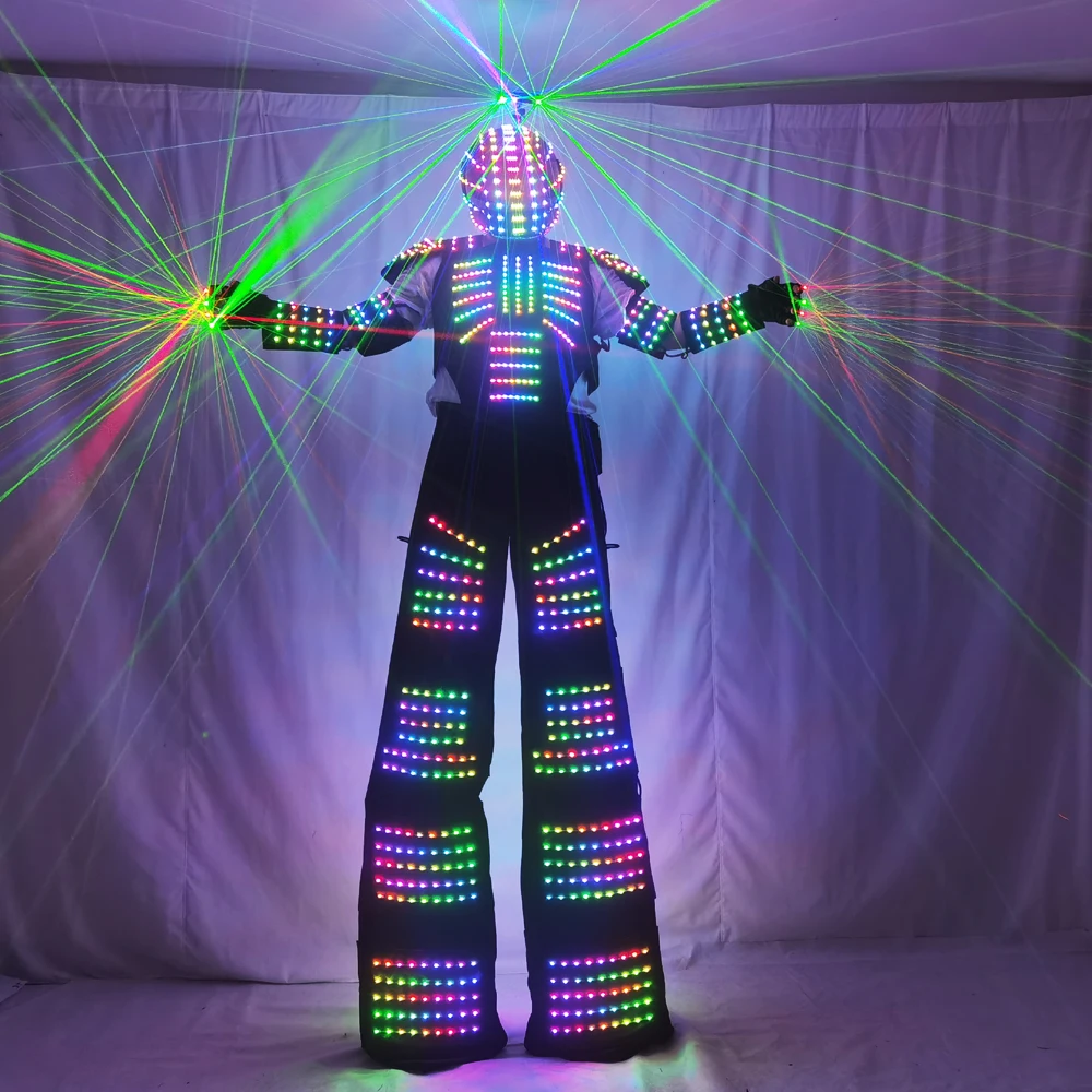 Future Full color LED Robot Suit Colorful luminous Glowing Wears Dancing Costumes Model Show Dress Clothes DJ Bar Performance