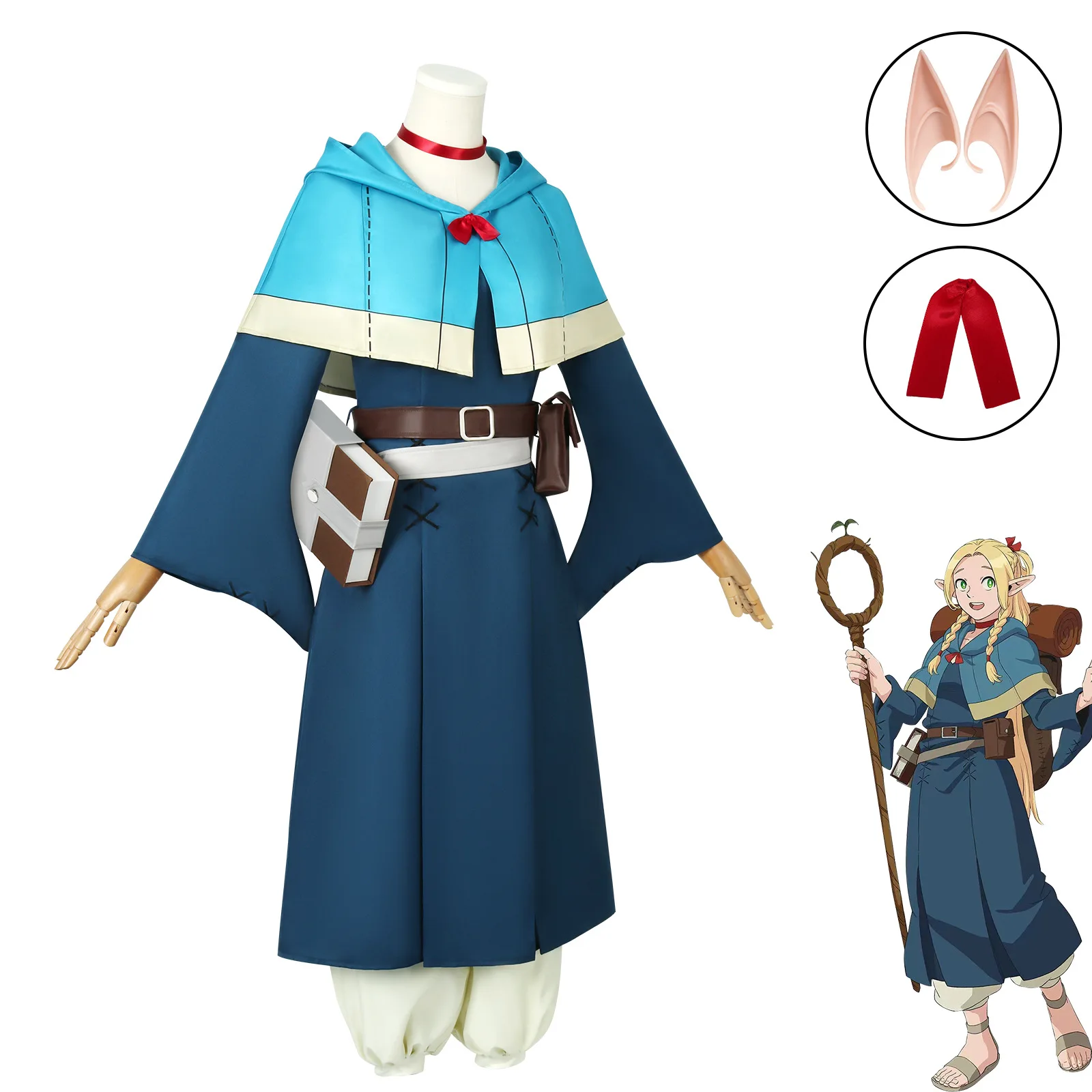 Disfraz de Anime Delicious in Dungeon, Cosplay de Marcille Donato, peluca, vestido, horquillas, uniforme, juego de rol de Halloween, trajes de utilería para niñas