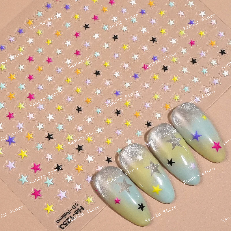 

5d relief ins internet celebrity nail stickers cartoon diy pentagonal star 3d nail stickers he1254