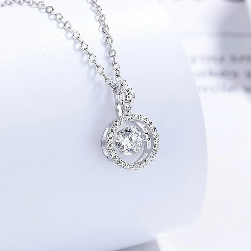 S925 Round Circle Zircon Necklace Elegant Clavicle Chain Fashion Pendant Neck Jewelry Daily Wear Accessories Gift for Women