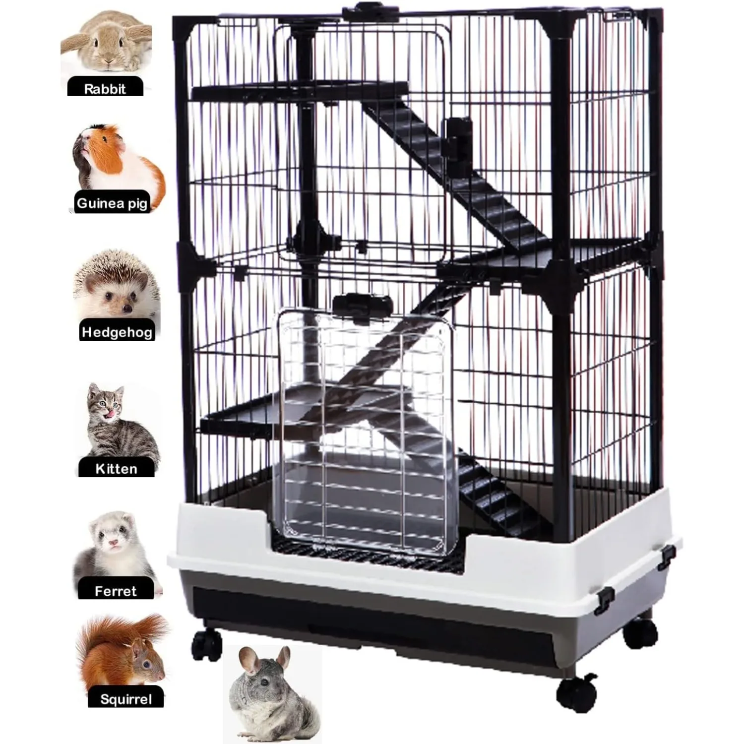 Large Deluxe in/Outdoor Guinea Pig House Critter Safe Platform Ladder Easy Clean Bottom Mesh Floor Pull Out Tray On Wheels