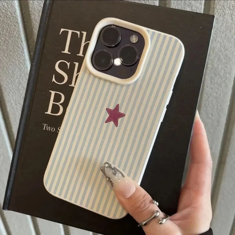 Blue Striped Star Lichee Pattern Phone Case For iPhone 11 12