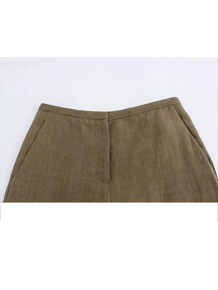 TRAFZA-traje corto de lino y algodón para mujer, chaleco de cintura alta con cremallera decorada, pantalones con bolsillo lateral, cuello Halter informal