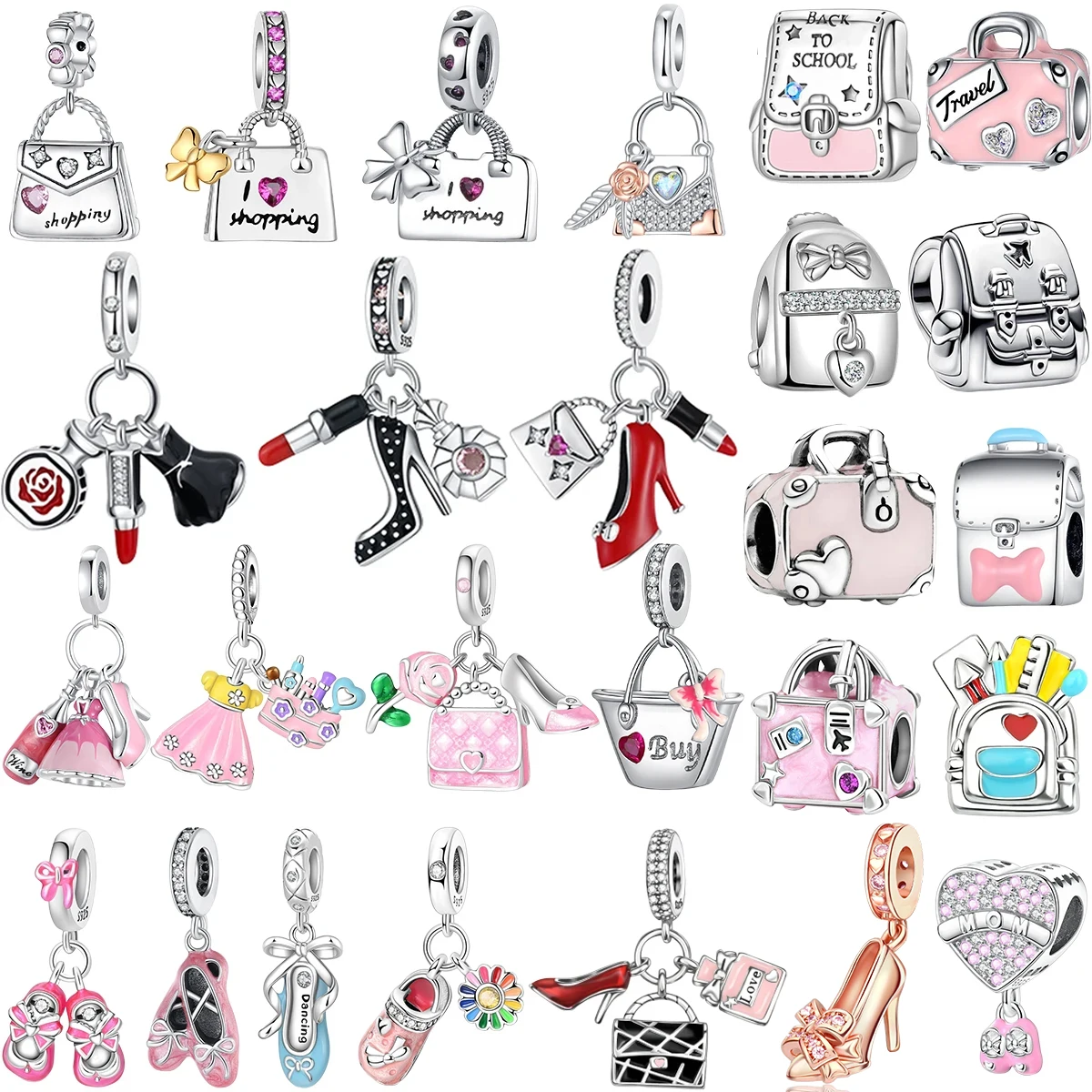 

Стерлингового Серебра 925, губная помада, сумка на высоком каблуке, подвески, мультяшный милый розовый для женщин, подвеска из бисера, подходит для браслета, ожерелья, ювелирных изделий, подарок